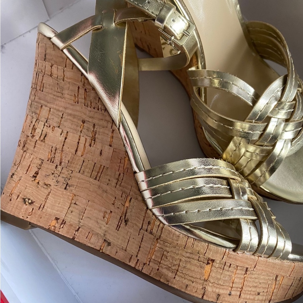 Guess Gold Metallic Wedge Sandals